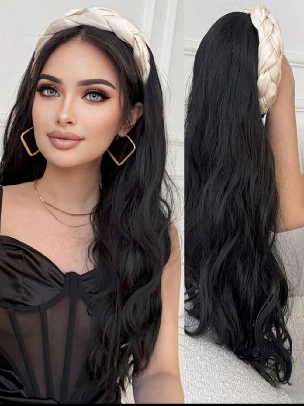 !  Black Long Wavy Headband In Hair Extension 24” nwt